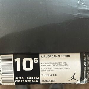 Air Jordan 3 Retro White/Fire Red-Cement Grey